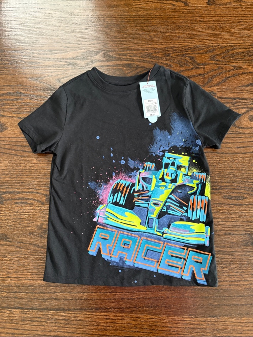 Cat & Jack Black Racer Graphic Tee with Neon Multicolor Print